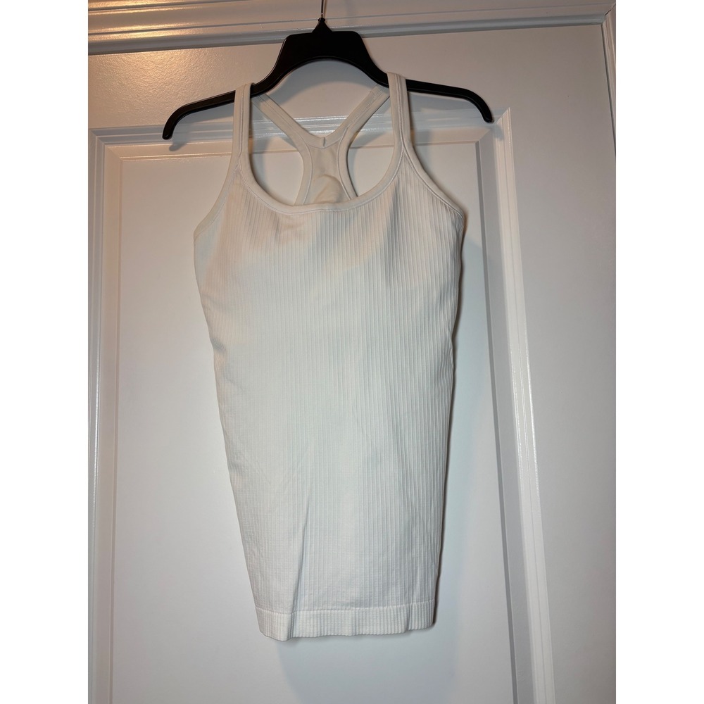 Lululemon Ebb to Street Tank Top White Ribbed Racerback Shelf Bra-Size 8